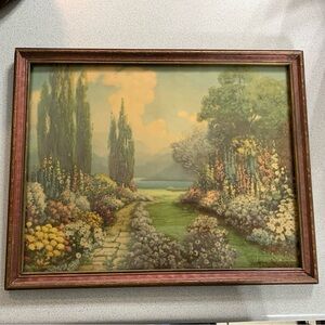 Vintage R. Atkinson Fox Art Deco Framed Floral Garden Art Print 19.5” X 15.5”
